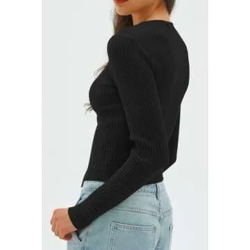 CHYRII Womens Sexy Fall Fashion Cutout Tops Ribbed Knit Winter Pullover Sweater Going Out Crop Tops Black M