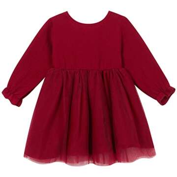 Vieille 12-18 Month Girl Fall Dresses Long Sleeve Toddler Tutu Dress Bowknot Single-Breasted Outfits Red