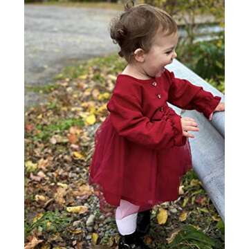 Vieille 12-18 Month Girl Fall Dresses Long Sleeve Toddler Tutu Dress Bowknot Single-Breasted Outfits Red