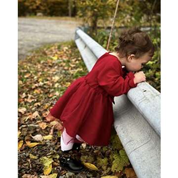 Vieille 12-18 Month Girl Fall Dresses Long Sleeve Toddler Tutu Dress Bowknot Single-Breasted Outfits Red