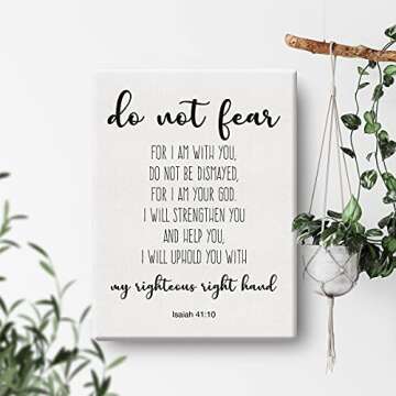Bible Verse Art Wall Decor Isaiah 41:10 Do Not Fear Scripture Canvas Painting Prints for Home Dining Room Living Room Wall Decor Framed Artwork Christian Gifts(12x15 Inch)