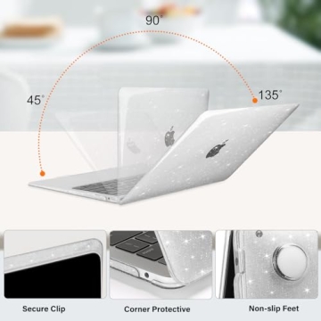 MOSISO Compatible with MacBook Air 13 inch Case 2022 2021 2020 2019 2018 A2337 M1 A2179 A1932, Glitter Plastic Hard Shell&Keyboard Cover&Screen Film&Storage Bag for MacBook Air 13 inch, Transparent