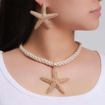 Starfish Earrings Gold Starfish Necklace Beach Jewelry for Women Gold Charm Necklace Trendy Jewelry 2024 Summer Dresses Outfits Accessories