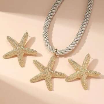 Starfish Earrings Gold Starfish Necklace Beach Jewelry for Women Gold Charm Necklace Trendy Jewelry 2024 Summer Dresses Outfits Accessories