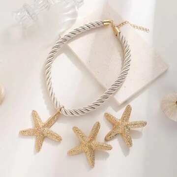 Starfish Earrings Gold Starfish Necklace Beach Jewelry for Women Gold Charm Necklace Trendy Jewelry 2024 Summer Dresses Outfits Accessories