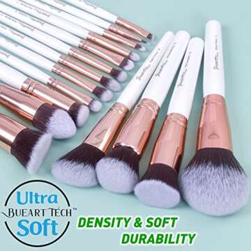 Bueart Design 18Pcs ULTRA SOFT Wood Handle Makeup Brushes set Make up brushes face brush Foundation Powder Blending Blush brushes (Pearl White)