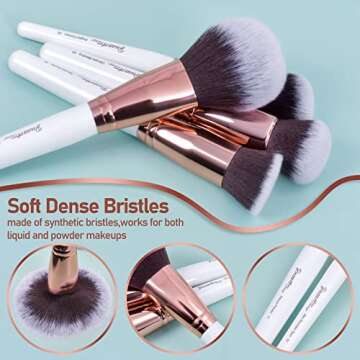 Bueart Design 18Pcs ULTRA SOFT Wood Handle Makeup Brushes set Make up brushes face brush Foundation Powder Blending Blush brushes (Pearl White)