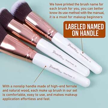 Bueart Design 18Pcs ULTRA SOFT Wood Handle Makeup Brushes set Make up brushes face brush Foundation Powder Blending Blush brushes (Pearl White)