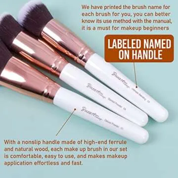 Bueart Design 18Pcs ULTRA SOFT Wood Handle Makeup Brushes set Make up brushes face brush Foundation Powder Blending Blush brushes (Pearl White)