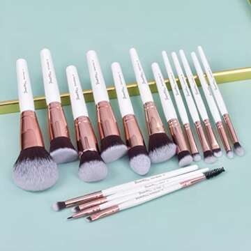 Bueart Design 18Pcs ULTRA SOFT Wood Handle Makeup Brushes set Make up brushes face brush Foundation Powder Blending Blush brushes (Pearl White)