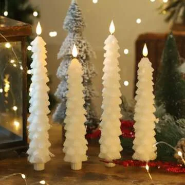 MUMCHASI 4 Pcs Flameless Candles with Remote, Christmas Tree Design, Battery Operated