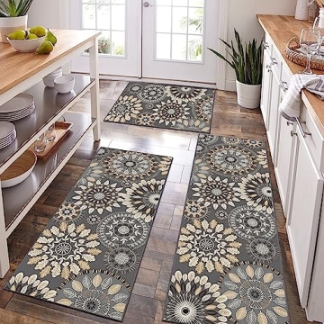 Bsmathom Farmhouse Kitchen Rug Sets 3 Piece, Non Slip Kitchen Rugs and Mats Set, Boho Kitchen Mats f...