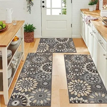 Bsmathom Stylish Washable Non-Slip Kitchen Rug Set