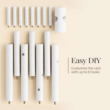 Pipishell Sturdy Wooden Coat Stand, 3 Adjustable Sizes Coat Tree with 8 Hooks, Coat Stands for Hallway Entryway, Hat Stand for Clothes, Used in Bedroom/Office/Hallway/Entryway, White