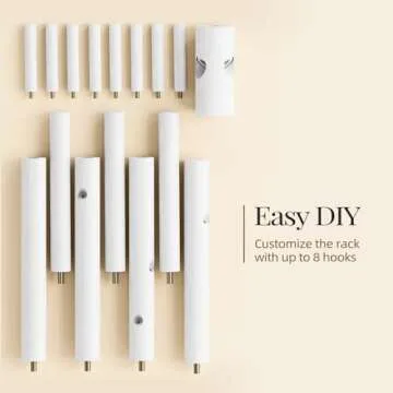 Pipishell Sturdy Wooden Coat Stand, 3 Adjustable Sizes Coat Tree with 8 Hooks, Coat Stands for Hallway Entryway, Hat Stand for Clothes, Used in Bedroom/Office/Hallway/Entryway, White