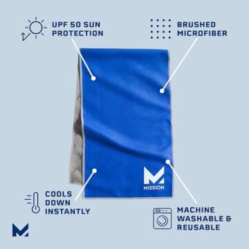 Mission Original Cooling Towel, Mission Blue - Soft, Durable Microfiber - Cools Up to 2 Hours - UPF 50 Sun Protection - Machine Washable