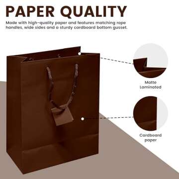 Novel Box Brown Gift Bags with Handles 10 Pack 8x4x10 inch Large Paper Bags - Shopping Bags Bulk Gift Bags Business, Shopping, Birthday Paper Shopping Bags - Shopping Bags for Groceries