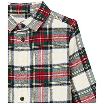 Amazon Essentials Toddler Boys' Flannel Button Down Shirt, Green Red Plaid, 4T
