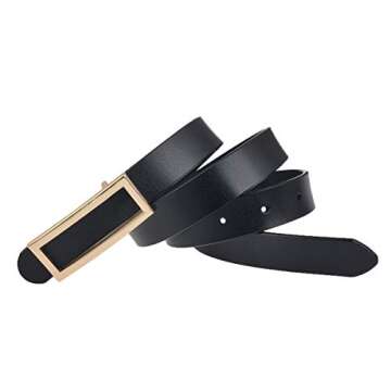 INSIGHTER Women Genuine Leather Belt Waist Skinny Dress Belt for Jeans Pants 0.93" Width 39.4" Black...