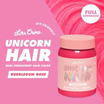 Lime Crime Full Coverage Unicorn Hair Dye, Bubblegum Rose - Damage-Free Semi-Permanent Hair Color Co...