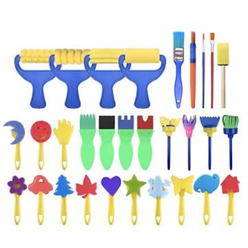 YallFairy Washable Paint Brushes Set for Toddler Kids Early Learning Toys Finger Paints sponges Art ...