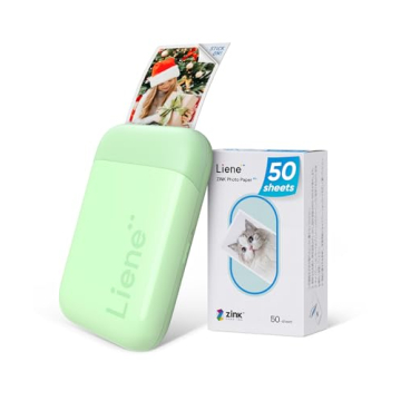 Liene Photo Printer, 2x3” Mini Portable Instant Photo Printer Bundle w/ 50 Zink Adhesive Paper, Bl...