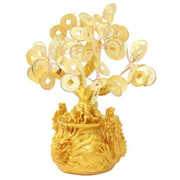 Feng Shui Gold Fortune Coins Tree in Dragon Pot Gift