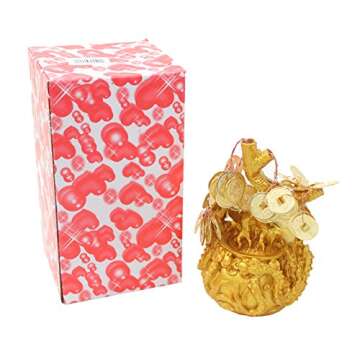 Feng Shui Gold Fortune Coins Tree in Dragon Pot Gift