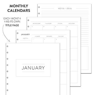 BetterNote July 2024 - June 2025 Academic Monthly Calendar Refill for Disc Notebook, School Dates, Fits Levenger Circa, Happy Planner, Arc, TUL (Modern, 8-Disc, 5.5"x8.5")