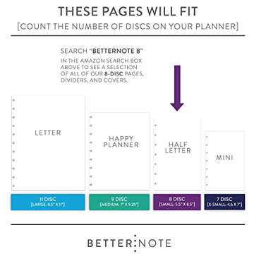BetterNote July 2024 - June 2025 Academic Monthly Calendar Refill for Disc Notebook, School Dates, Fits Levenger Circa, Happy Planner, Arc, TUL (Modern, 8-Disc, 5.5"x8.5")
