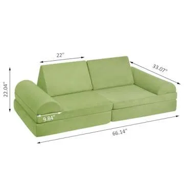 Betterhood Play Couch Sofa for Kids Large Size, Modular Kids Play Couch, Kids Couch Building Fort for Playroom Bedroom, Children Convertible Foam Cushion Couch for Boys and Girls, Light Green