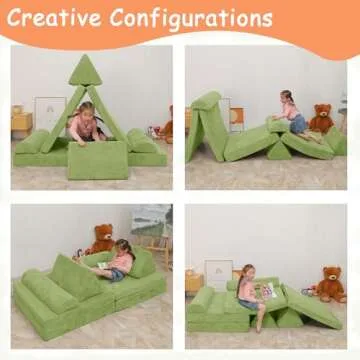 Betterhood Play Couch Sofa for Kids Large Size, Modular Kids Play Couch, Kids Couch Building Fort for Playroom Bedroom, Children Convertible Foam Cushion Couch for Boys and Girls, Light Green