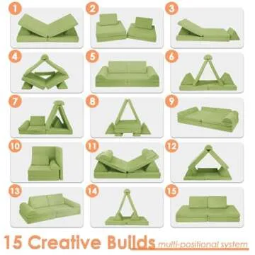 Betterhood Play Couch Sofa for Kids Large Size, Modular Kids Play Couch, Kids Couch Building Fort for Playroom Bedroom, Children Convertible Foam Cushion Couch for Boys and Girls, Light Green