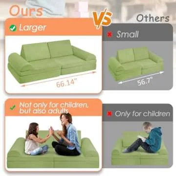 Betterhood Play Couch Sofa for Kids Large Size, Modular Kids Play Couch, Kids Couch Building Fort for Playroom Bedroom, Children Convertible Foam Cushion Couch for Boys and Girls, Light Green