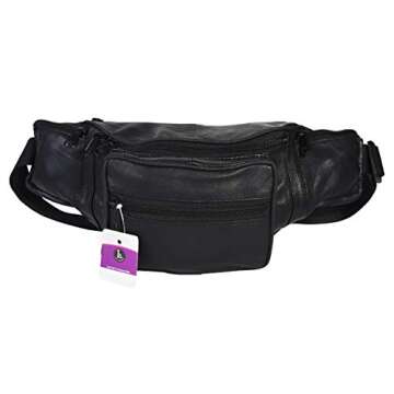 Leatherboss Genuine Leather Fanny Travel Outdoor Hiking Pouch Wallet for Men Women, Black