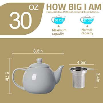 Sweejar Porcelain Teapot - Microwave Safe & Stylish