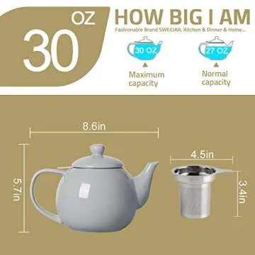 Sweejar Porcelain Teapot - Microwave Safe & Stylish