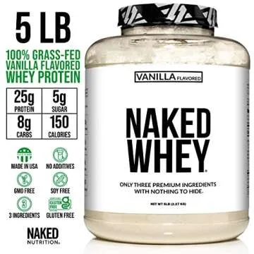 Naked Vanilla Whey Protein Powder Natural & Grass Fed 5Lb