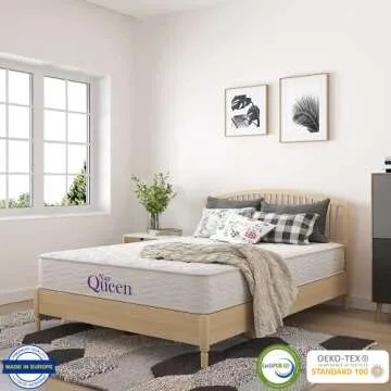 NapQueen 8 Inch Innerspring Twin Size Medium Firm Memory Foam Mattress, Bed in a Box, White