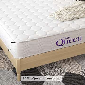 NapQueen 8 Inch Innerspring Twin Size Medium Firm Memory Foam Mattress, Bed in a Box, White