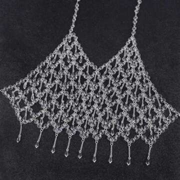 Formery Crystal Body Chain Rhinestone Halter Tassel Silver Body Jewelry for Women Summer Rave Beach Bra Chain