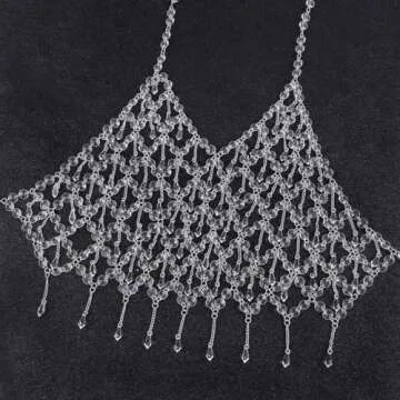 Formery Crystal Body Chain Rhinestone Halter Tassel Silver Body Jewelry for Women Summer Rave Beach Bra Chain