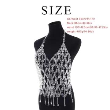 Formery Crystal Body Chain Rhinestone Halter Tassel Silver Body Jewelry for Women Summer Rave Beach Bra Chain