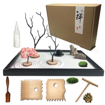 Aovoa Zen Garden for Desk, Japanese Zen Garden Kit with Sand Stamp Sphere and Essential Accessories,...