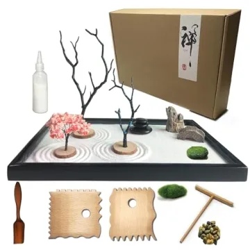 Aovoa Zen Garden for Desk, Japanese Zen Garden Kit with Sand Stamp Sphere and Essential Accessories,...