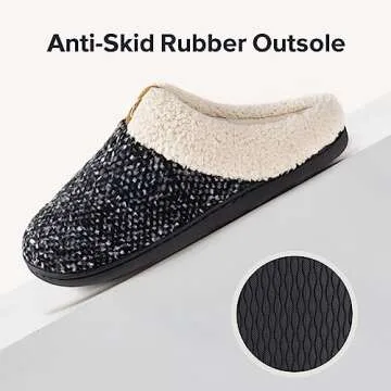 ULTRAIDEAS Women's Indoor Bedroom Slipper with Memory Foam, Gift for Women, Wool-Like House Shoe with Anti-Skid Rubber Sole for Ladies (9-10, Sleet)