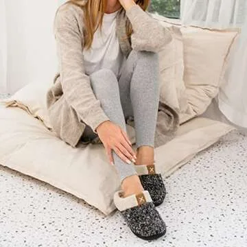 ULTRAIDEAS Women's Indoor Bedroom Slipper with Memory Foam, Gift for Women, Wool-Like House Shoe with Anti-Skid Rubber Sole for Ladies (9-10, Sleet)