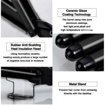 Coidak Hair Waver, 1 Inch 3 Barrel Curling Iron Wand 25mm Hair Crimper, Temperature Adjustable Heat Up Quickly Beach Wave Curling Iron Black