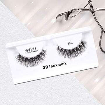 Ardell False Eyelashes 3D Faux Mink Lashes, 858 - Lightweight Reusable Strip Lashes with Invisiband, Ultra-Fluffy Volume for a Dramatic Eye Look, 4 Pairs