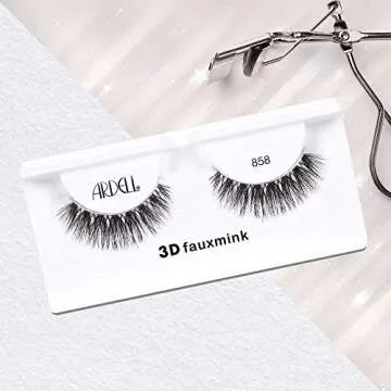 Ardell False Eyelashes 3D Faux Mink Lashes, 858 - Lightweight Reusable Strip Lashes with Invisiband, Ultra-Fluffy Volume for a Dramatic Eye Look, 4 Pairs